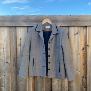 CLEO | 100% Wool Vintage Houndstooth Dark Academia Blazer 📚 Black Trim & Pockets